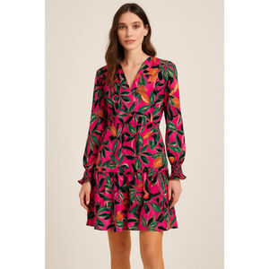 G by Giuliana Tropical Leaf Print Mini Dress Pink Green Orange Boho Resort M